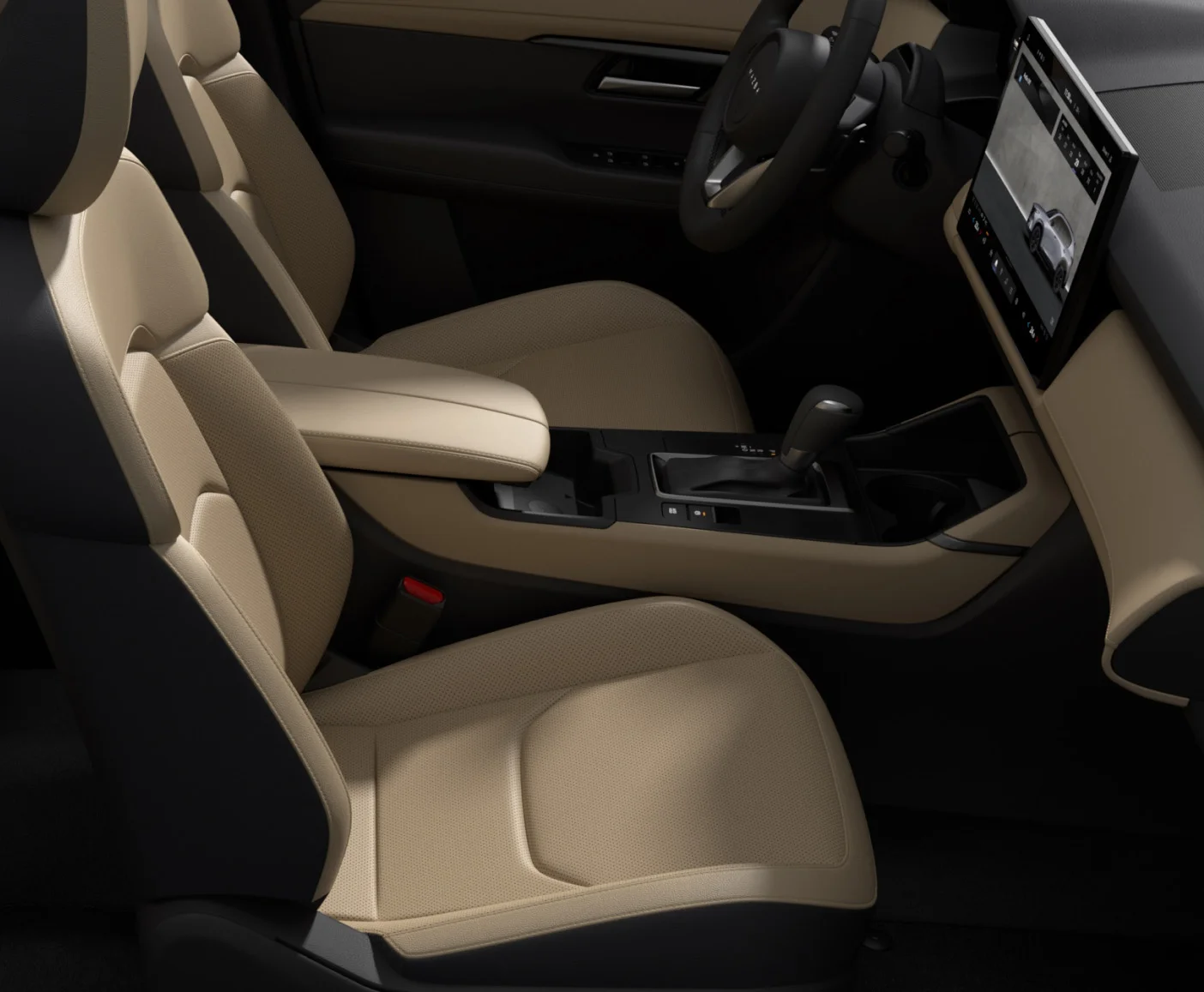 Asientos delanteros y consola de la nueva Mazda CX-5 con cuero beige